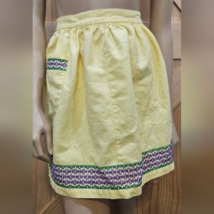 Vintage | Hand Sewn Yellow Apron with Green & Purple Embroidered Details